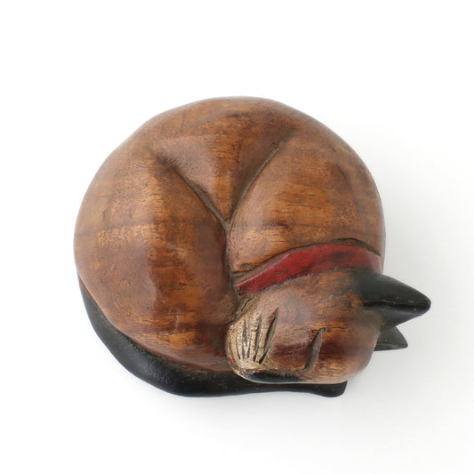 Wood Carving Sleeping Cat M - image 2