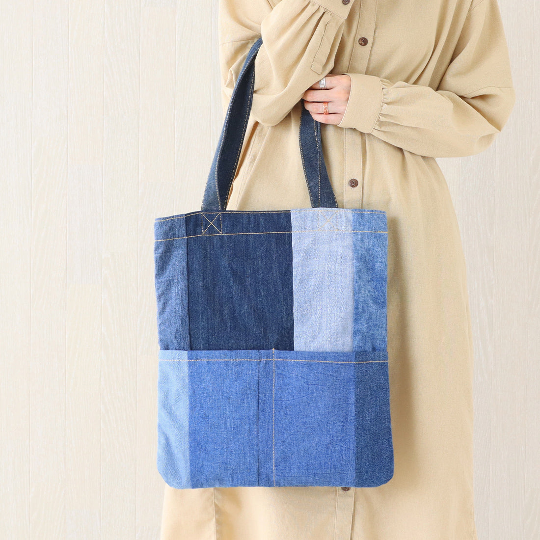 Used Denim Patchwork Tote Bag - image 1
