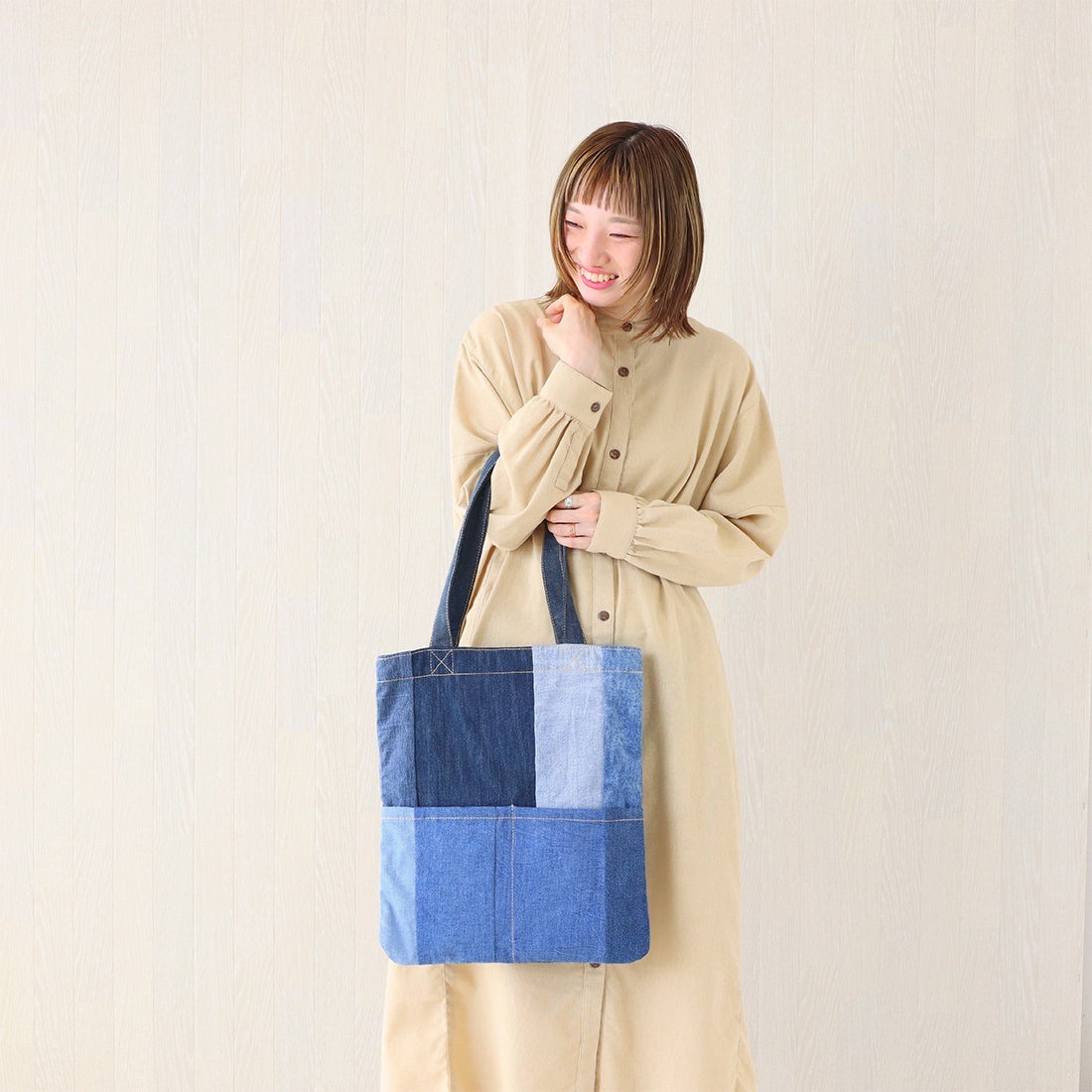 Used Denim Patchwork Tote Bag - image 4