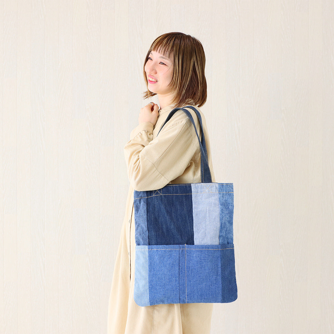 Used Denim Patchwork Tote Bag - image 5