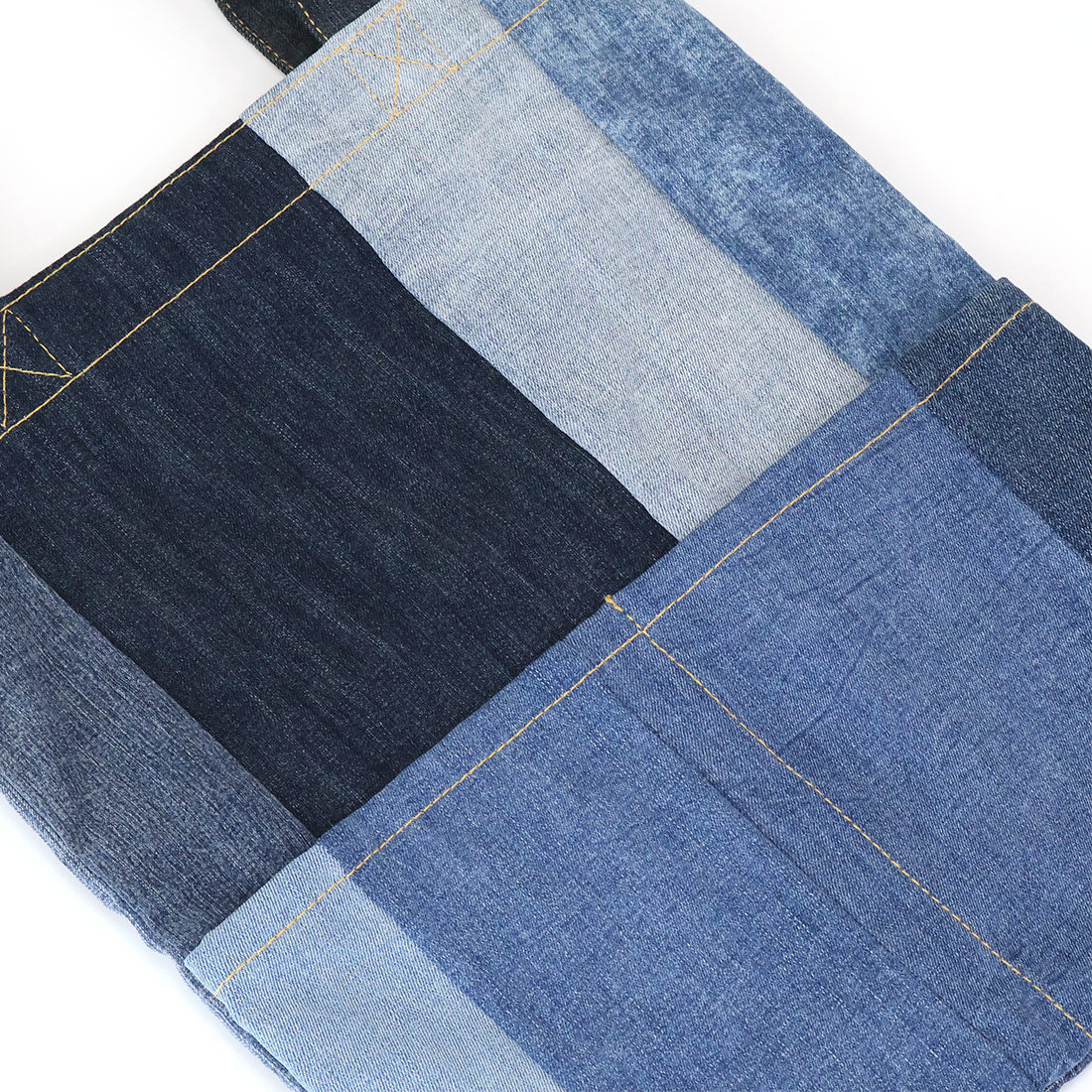 Used Denim Patchwork Tote Bag - image 7
